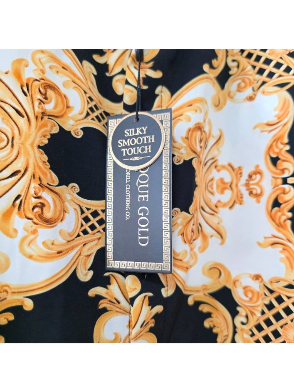 Baroque Gold Filigree Button-Down Dress Shirt Black White Men's 5X NWT - Picture 7 of 7
